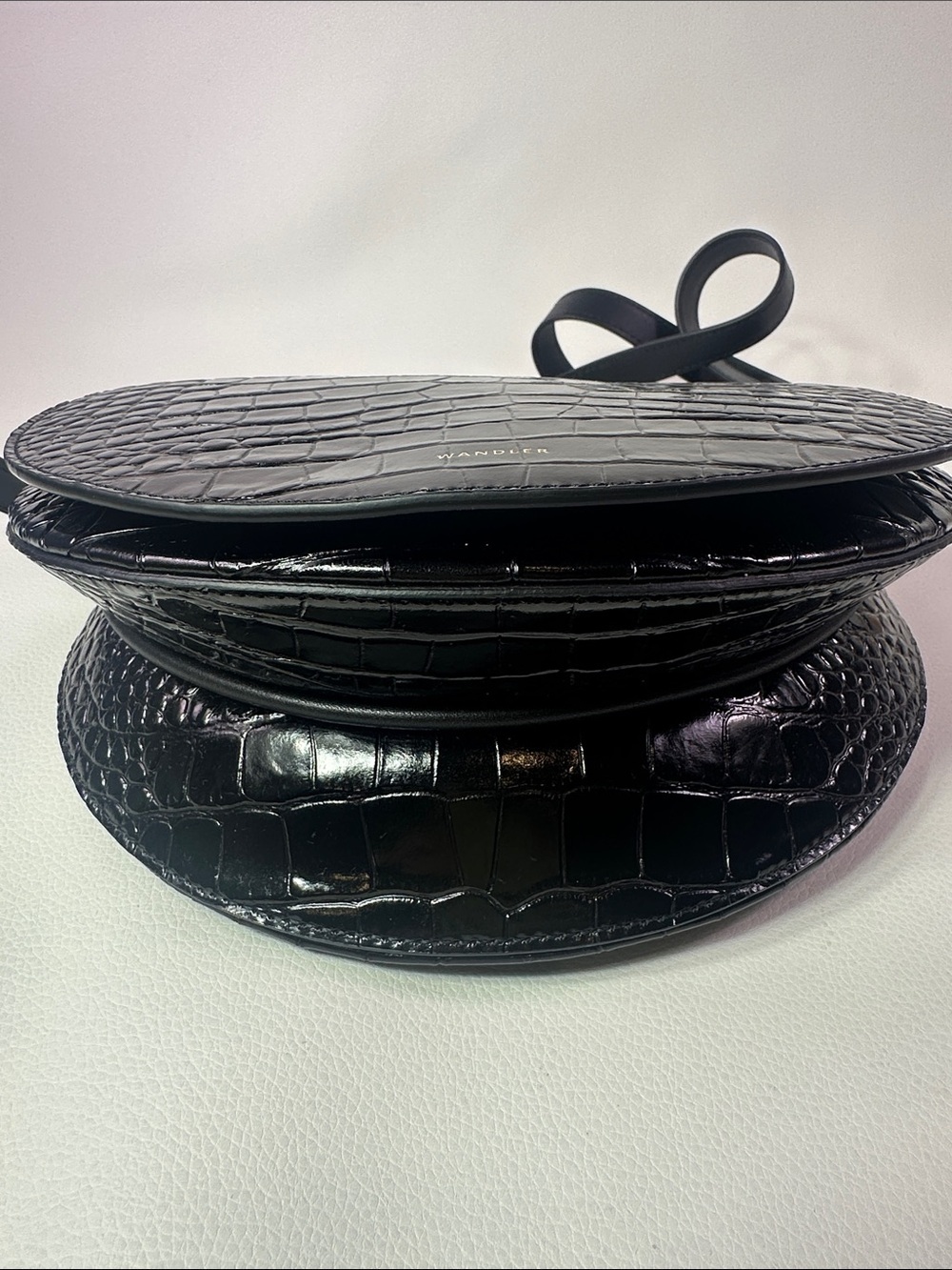 NEW WANDLER KATE LEATHER CROC EMBOSSED CROSSBODY BAG BLACK - Picture 9 of 11